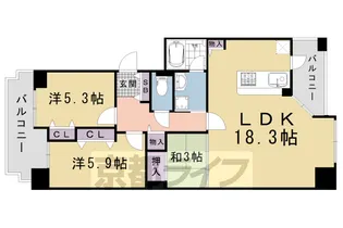 グランコート洛央万寿寺【201号室】の間取り