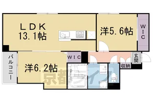 シャーメゾン祠西洞院二条【105号室】の間取り
