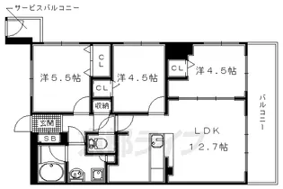 プレサンスロジェ城陽寺田駅前【613号室】の間取り