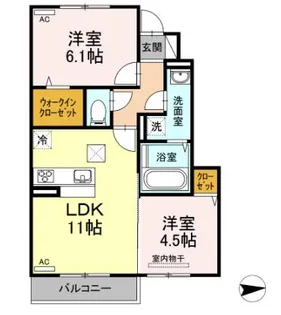 ドミール南吉田【102号室】の間取り