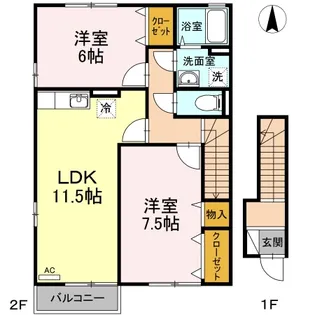 アランシア B棟【102号室】の間取り