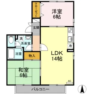 ハイカムール 南 B棟【101号室】の間取り