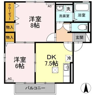 プランドール 安岡 A棟【A101号室】の間取り