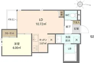 シャルマン今宿【102号室】の間取り