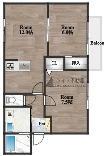 ヴィラージュコートアピオ【102号室】の間取り