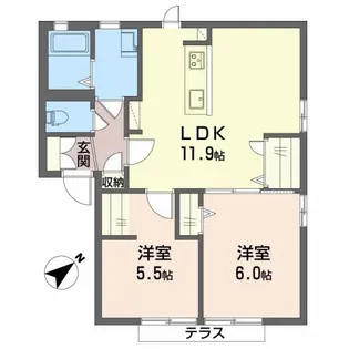 サンライフ和気C【1階】の間取り