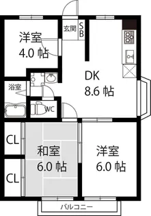 リベラル深阪B棟【2階】の間取り