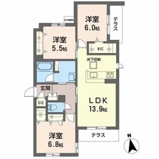 シャーメゾン 伽羅橋【1階】の間取り