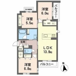 シャーメゾン 伽羅橋【3階】の間取り