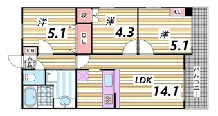 レジディア三宮東【13階】の間取り
