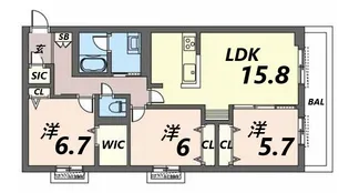 オカバ姫路青山シャーメゾン A棟【3階】の間取り