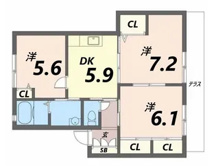サンハイツ網干【1階】の間取り