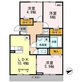 セジュールアカネB棟【3階】の間取り