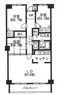 千里中央パークヒルズH棟【11階】の間取り