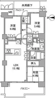 グランロジュマン豊中少路C街区【5階】の間取り