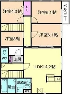 サニーヒルズ三津屋【1階】の間取り