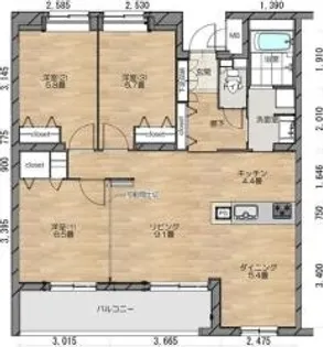 シュロス桃山台【3階】の間取り