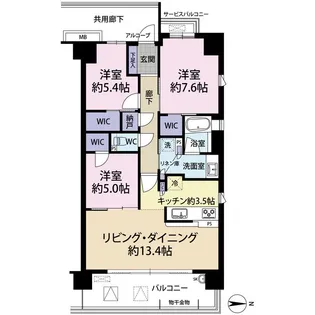 ジェイグラン北千里【1階】の間取り