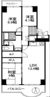 ユニハイム千里丘1号棟【9階】の間取り