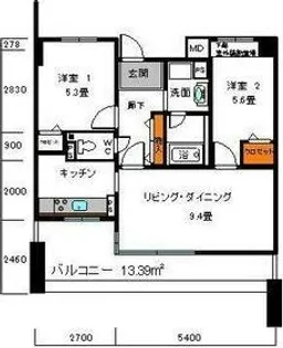 白鷹苦楽園マンション【3階】の間取り