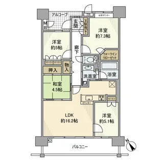 グリーンラグーナ甲子園A棟【2階】の間取り