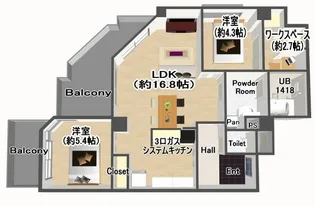 パークノヴァ夙川【3階】の間取り