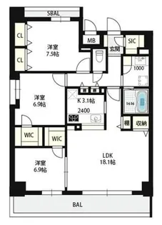 エーレックス西宮【9階】の間取り