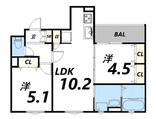 クリエオーレ崇徳院【2階】の間取り