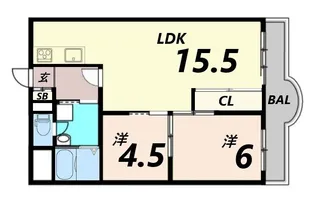 2LDKの間取り画像