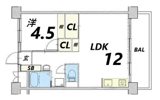 ビレッジハウス南清水タワー1号棟【6階】の間取り