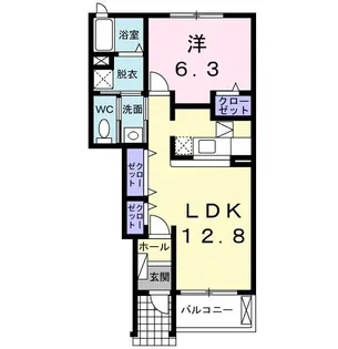 ウエストヒルズB【1階】の間取り