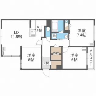 北海道札幌市西区山の手二条6丁目【マンション】の間取り