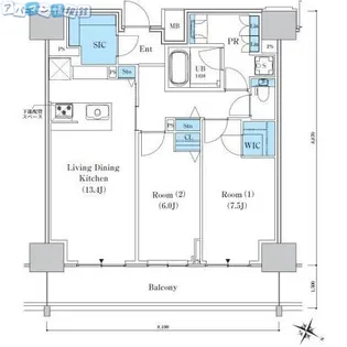 ロイヤルパークスER万代【1313号室】の間取り