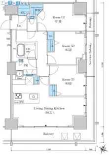 ロイヤルパークスER万代【1309号室】の間取り
