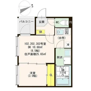 1DKの間取り画像