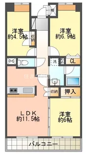 ビレッジハウス京ケ峰タワー【704号室】の間取り