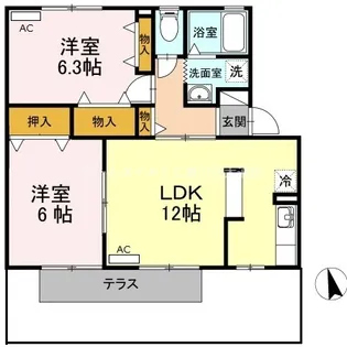 シャンテラヴィ八幡 N棟【1階】の間取り