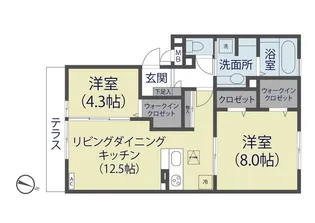 ロイジェントパークス草加手代A【1階】の間取り
