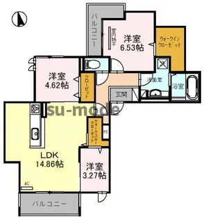 PALACE WEST千里丘B棟【3階】の間取り