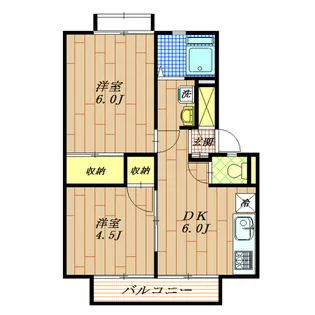 オークス久が原【202B号室】の間取り