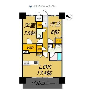 ロイヤルパークスERささしま【18階】の間取り