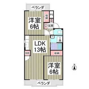 行田ハイツ2号棟【1階】の間取り