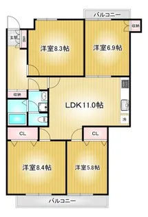 三旺マンション第三東山【4階】の間取り
