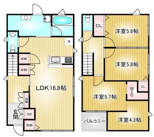 愛知県名古屋市西区城西2丁目【一戸建】の間取り