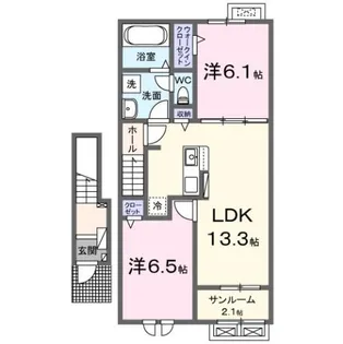 シャトー ソレイユⅢ B【2階】の間取り