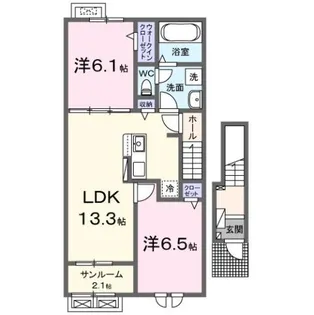 シャトー ソレイユⅢ B【2階】の間取り