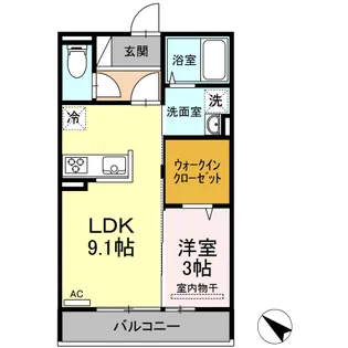 グランディールK【302号室】の間取り