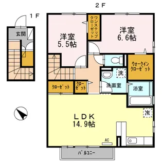 2LDKの間取り画像