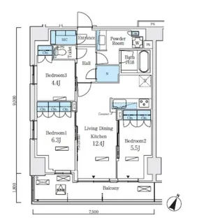 ロイヤルパークス赤羽ノース【3階】の間取り