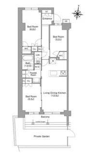 ミレーネ神戸住吉本町【01号室】の間取り